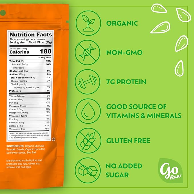 Go Raw Organic Sprouted Sea Salt Sprouted Snacking Seeds 4 oz 6 Pack Pumpkin &amp Sunflower Seeds Keto Kosher