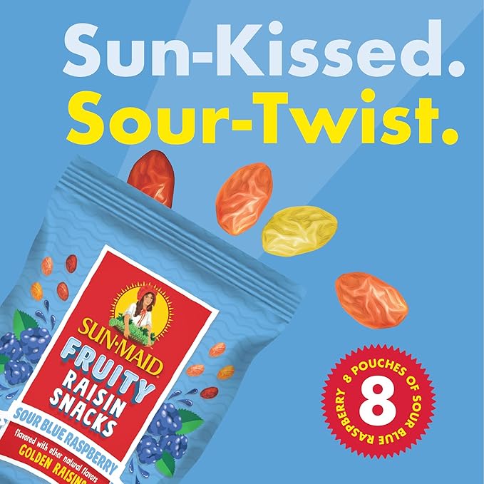 Sun-Maid Fruity Raisin Snack Variety Pack - Sour Strawberry Watermelon &amp Blue Raspberry - (24 Pack) 1.33 oz Pouches