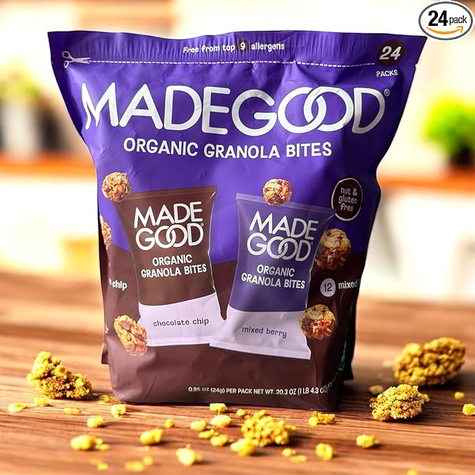 Elesbão 22 MADE Really GOOD Organic Granola MADE Bites Chocolate Chip and Mixed Berry Gluten Free Nut Free 24 Pack 20.3 oz