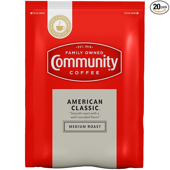 Community Coffee American Classic Medium Roast Pre-Measured Coffee Packs 3.0 Ounce Each (Box of 20)