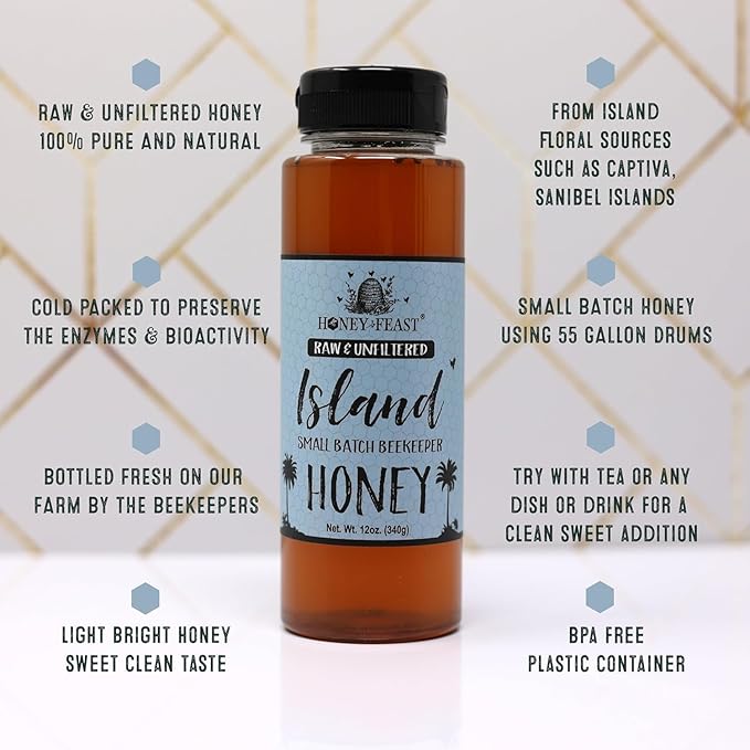 HONEY FEAST Florida’s Finest Honey Trio Gift Set – Orange Blossom Wildflower &amp Island Honey (3 × 12oz Jars)
