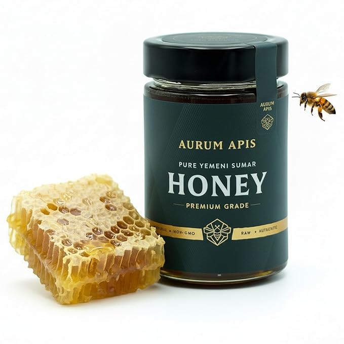 Aurum Apis Raw Yemeni Sumar Honey 100% Raw Unfiltered Pure Honey Hand Harvested Organic Honey Non-GMO Unprocessed Certified Organic Honey from Sumar Tree Rich Flavor &amp Aroma (330g)