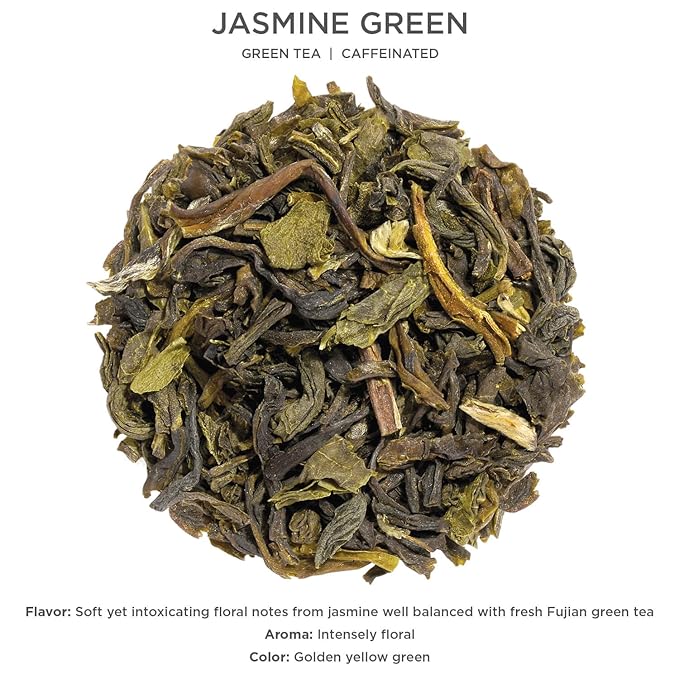 Tea Forte Jasmine Green Premium Loose Leaf Caffeinated Green Tea Blend Canister Makes 35-50 Cups