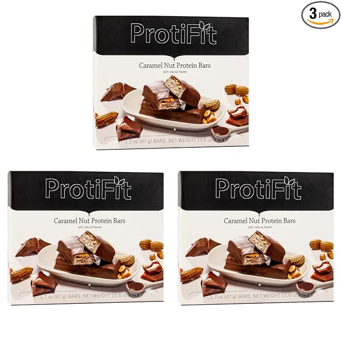 PROTIFIT - Low Calorie Caramel Nut Protein Bar 3 Pack High Protein 15g Protein Low Carb Low Sugar Ideal Protein Compatible 7 Servings Per Box (3 Pack)