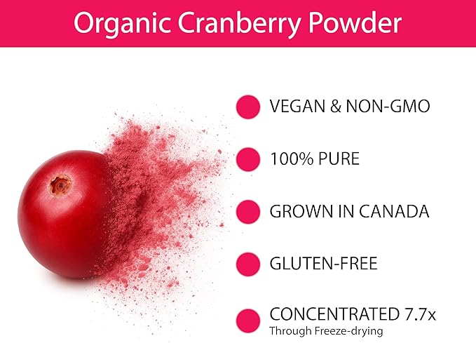 KOYAH - Organic Cranberry Powder: 30 Servings (1 Scoop = 1/4 Cup Fresh) Freeze-Dried Whole-Berry Powder 100% Pure - No Additives