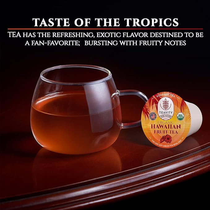 Organic Hibiscus Sabdariffa Tea Pods with Peach Mango &amp Passionfruit - Naturally Decaf Tea - Hawaiian Fruit Tea by Teavity (24 Tea Pods)