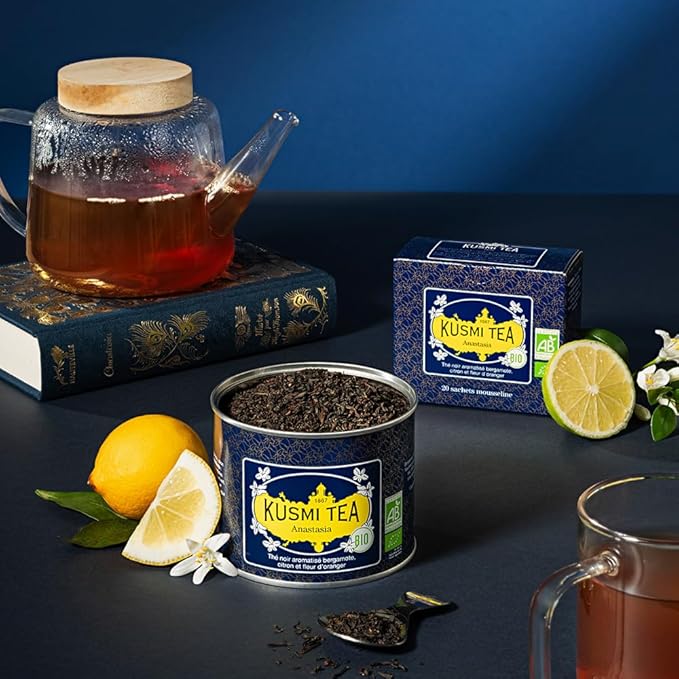 Kusmi Tea - Anastasia - Organic Black Tea with Bergamot &amp Lemon - Flavored with Orange Blossom - Caffeinated Tea - Inspired by the Iconic Earl Grey Tea- Loose Leaf Tea - Tin Box of 3.5 oz