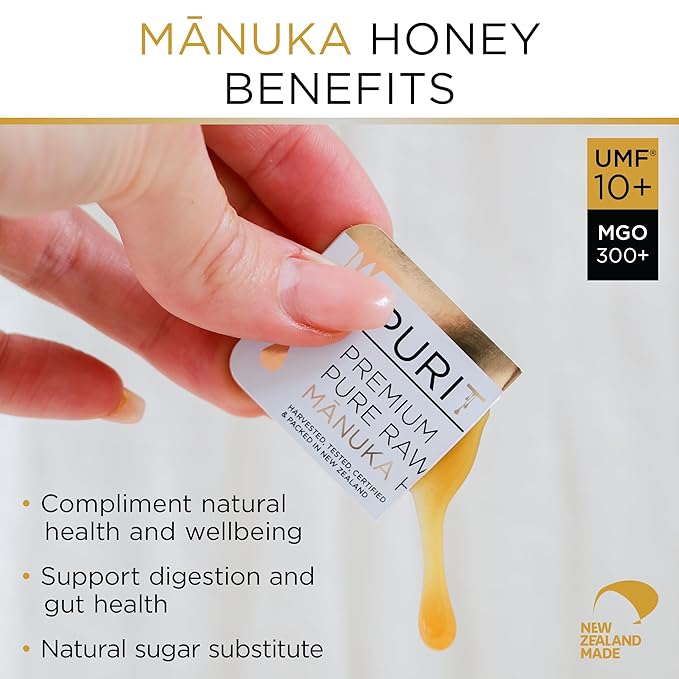 PURITI Genuine Raw Manuka Honey Snaps On The Go - UMF 10+ (MGO300+) 21 x 0.18oz Individual Snap Packets Single Serve Honey Sticks for Tea Travel &amp Snacks Certified Authentic Made in New Zealan