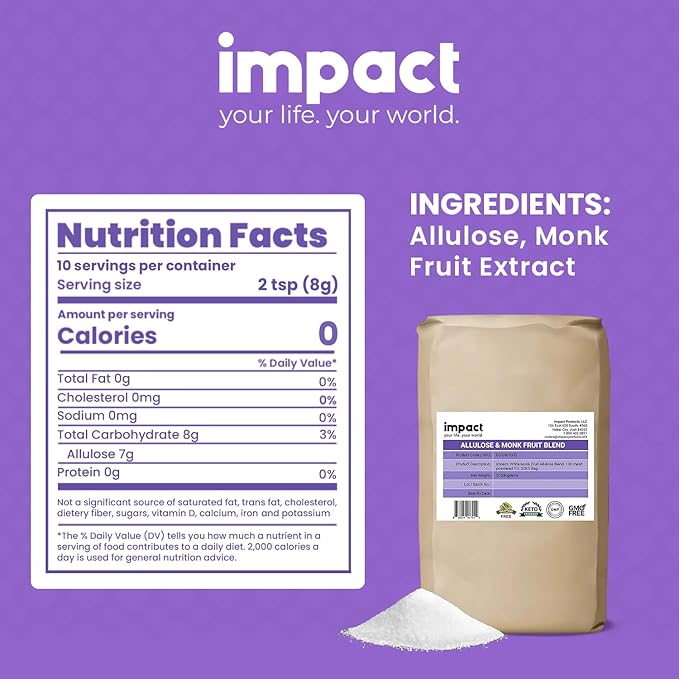 Impact Powdered Sweetener - Allulose &amp Monk Fruit Blend - Zero Calorie and Carb Keto-Friendly Sugar Substitute Bake &amp Cook Guilt-Free - 44 lbs