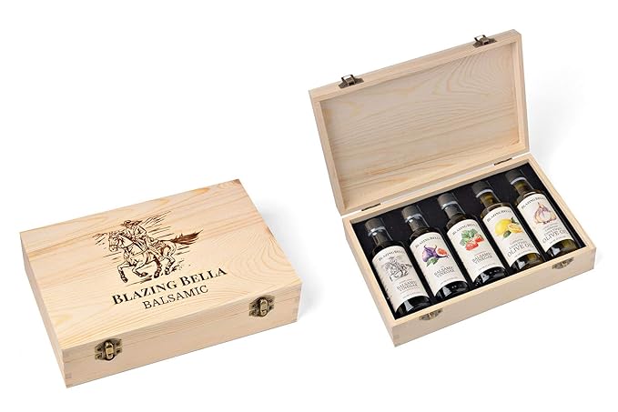 Blazing Bella Chef’s Set – Balsamic Vinegar and Olive Oil Set – Barrel-Aged Balsamic from Modena Italy &amp Cold-Pressed California Olive Oils – 5 Essential Flavors – 100ml Bottles