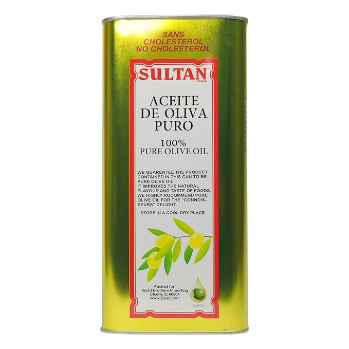 Sultan Premium Pure Olive Oil – First Cold-Pressed Rich Fruity Flavor – Cholesterol-Free Culinary &amp Skincare POO – Ideal for Salads Sautéeing Dips – Imported from Turkey – 128 FL. OZ