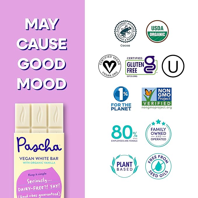 Pascha Organic Vegan White Chocolate Bars Gluten Free Non GMO 10 Count(Pack of 1)