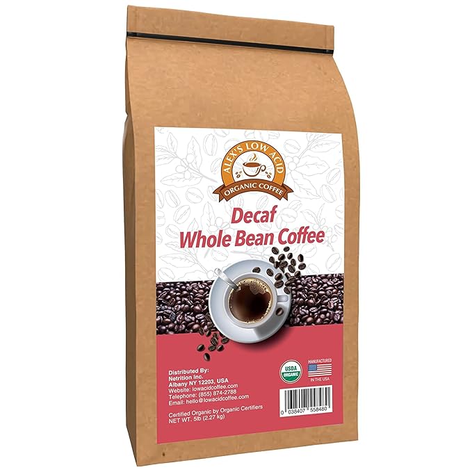 Alex's Low Acid Organic Coffee 5lb Bag - Whole Bean Decaf