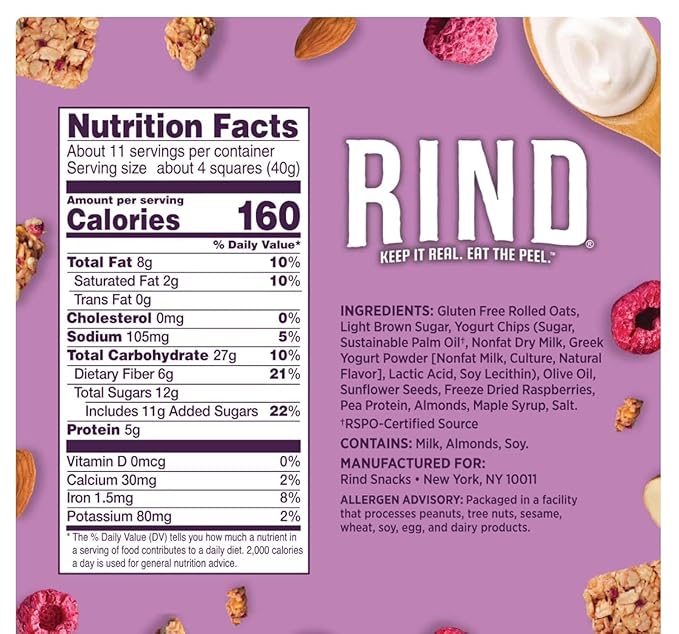 RIND Granola Squares Raspberry Almond 16 oz 1 BAG