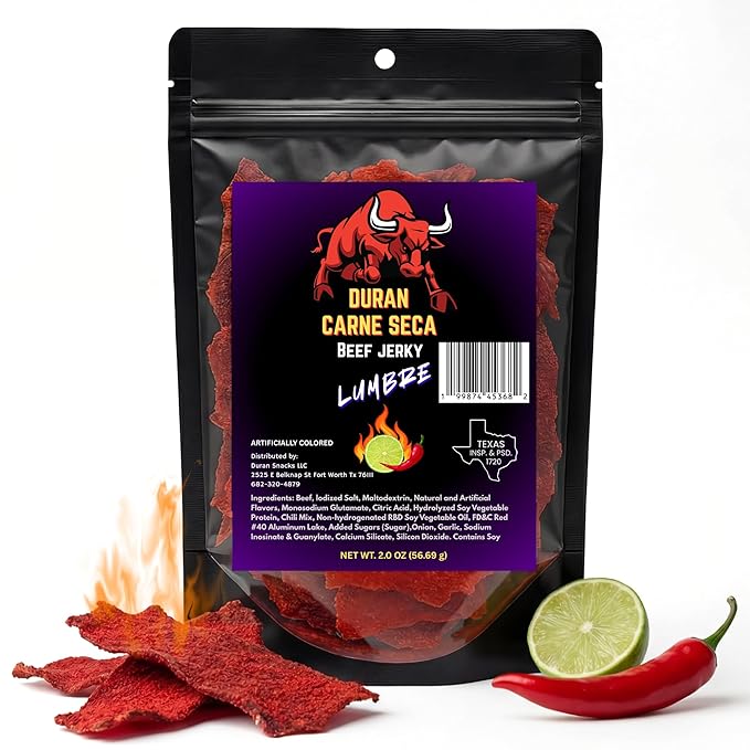 Tizon Lumbre Carne Seca - Spicy Fuego Beef Jerky Snack Premium Mexican-Style Dried Beef 2oz Resealable Pouch No Added Hormones USA Made