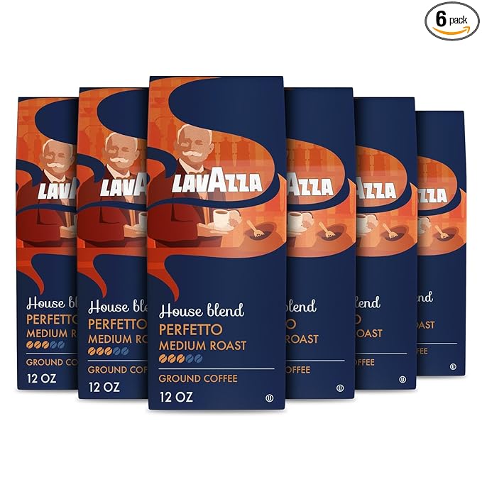 Lavazza House Blend Perfetto Ground Coffee 6 Bags of 12oz Medium Roast Full-bodied Intensity 3/5 100% Arabica Ideal for Drip Brewers (Pack of 6) - Package May Vary