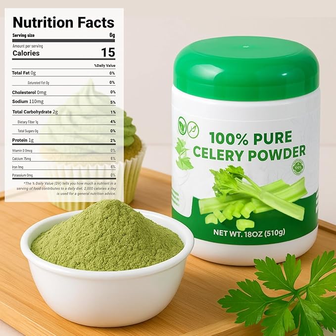 18OZ Pure Celery Powder - 100% Natural Dried Celery Juice Flavoring Powder Non GMO &amp Gluten Free Low Fat Perfect for Smoothie Baking Seasoning Drinks(510g)