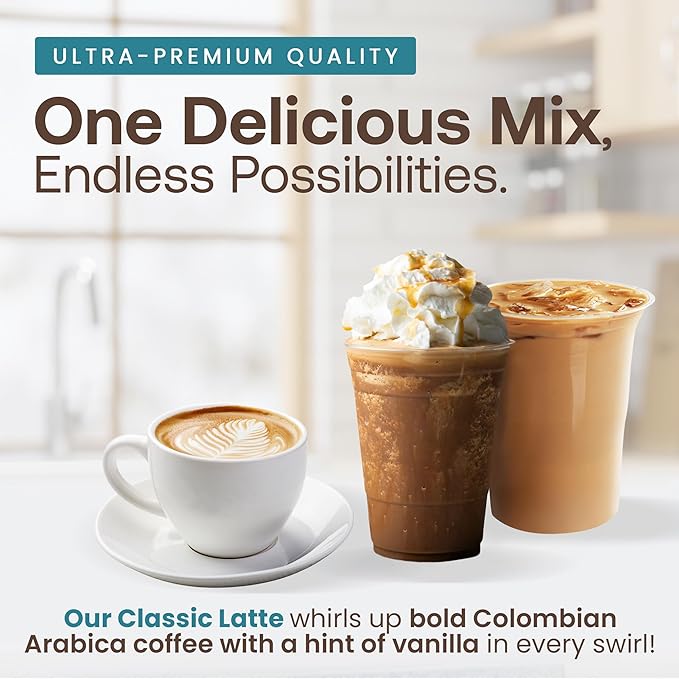 Dr. Smoothie Café Essentials Classic Latte – No Artificial Colors Flavors Sweeteners – Shelf Stable – 155mg of Caffeine per Serving – Great for Hot Iced &amp Frozen Frappes (3.5 lb Bag 26 Servin
