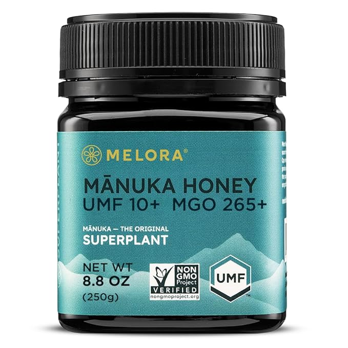 Melora Raw Manuka Honey from New Zealand | UMF 10+ | MGO 265+ | 8.8 Oz Jar | Safe for Skin Care | Edible &amp Healthy Sugar Alternative | Traceable from Hive to Hand Manuka Honey
