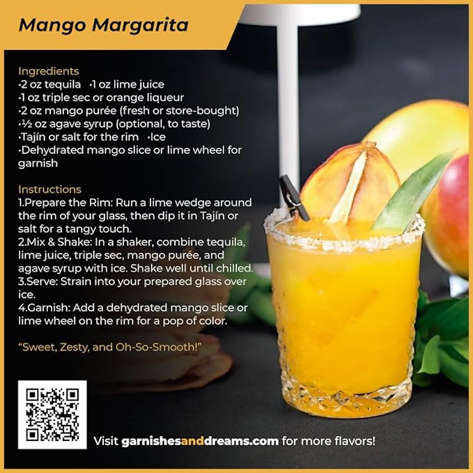 Garnishes &amp Dreams Dehydrated &amp Dried Mango Slices (7oz) – Natural Tropical Fruit for Cocktails Mixology Desserts &amp Healthy Snacking No Sugar Added Edible Dried Mango for Drinks &amp