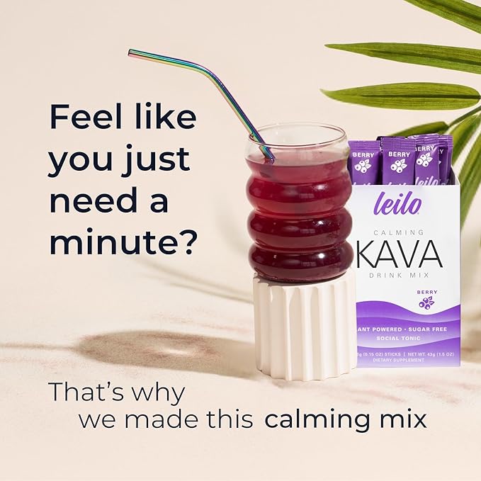 Leilo | Calming Kava Drink Mix | Berry 10 Stick Packs (Plant-Based Relaxation Powder Non-Alcoholic Sugar-Free Herbal Supplement)
