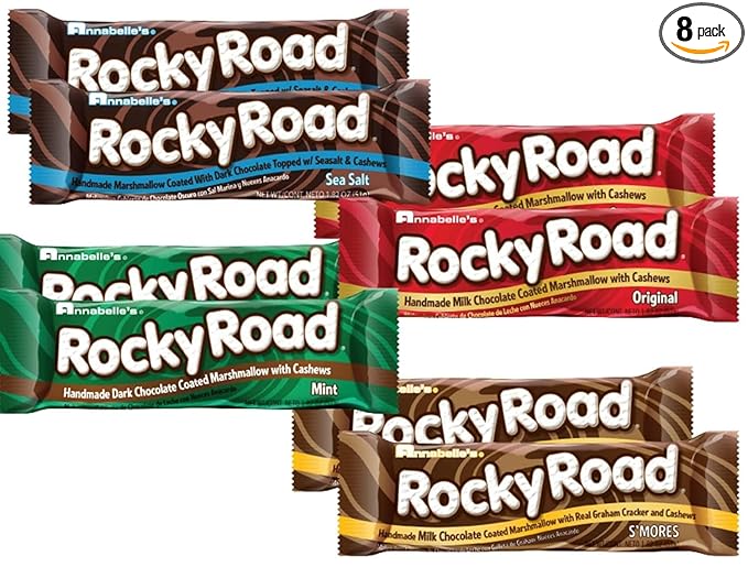 Rocky Road Chocolate Candy Bar Variety Pack - 8 Bars Total: Original S’mores Mint and Sea Salt (2 Bars of Each Flavor)