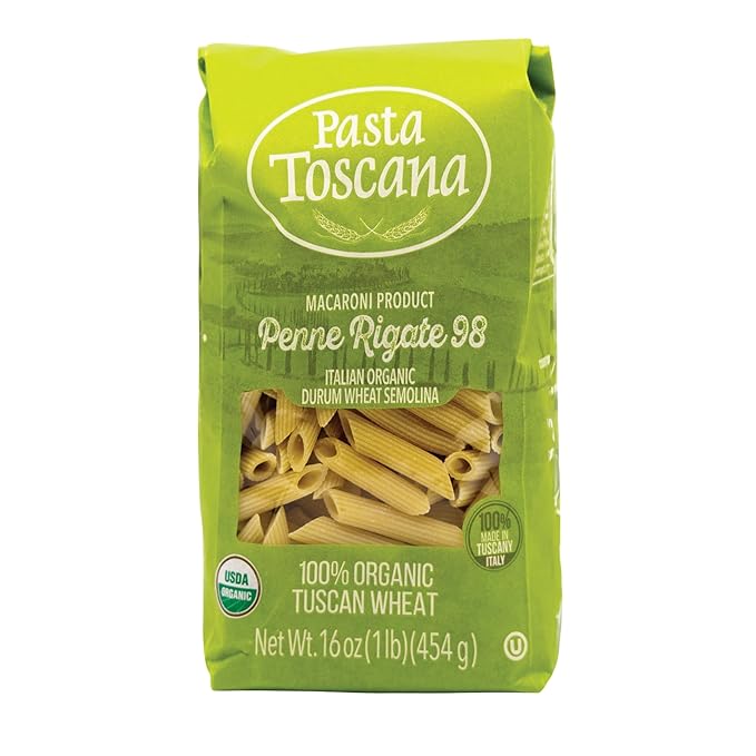 Pasta Toscana Italian Organic Pasta | Organic Tuscan Wheat | Italian Organic Durum Wheat Semolina 16 oz (Pack of 5 Penne Rigate)