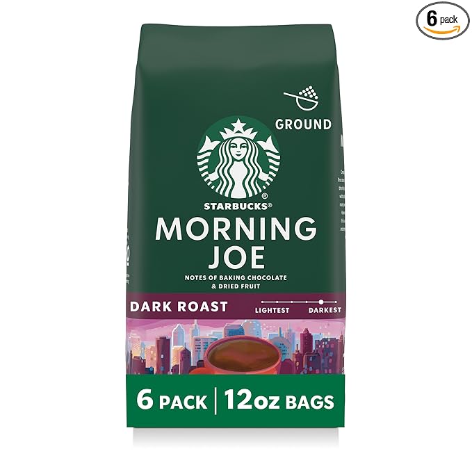 Starbucks Ground Coffee Dark Roast Hot or Iced Coffee Morning Joe Six 12 oz Bags