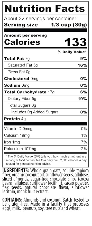 MyCerealMix Sugar Free Granola Double Chocolate Chip 4-Pack 96oz – Keto Diabetic Breakfast Cereal High Fiber Gluten Free Bulk Monk Fruit Plant Based Chocolate Value Snack No Erythritol