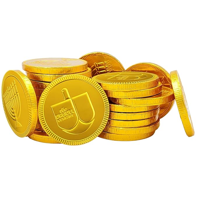 The Dreidel Company Hanukkah Chocolate Gelt 288-Pack Mesh Bags of Milk Chocolate Coins Kosher Certified Dairy Dreidel and Menorah Design Chanukah Coins