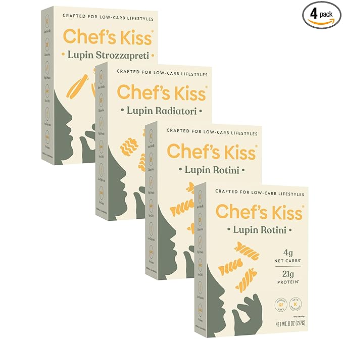 Chef’s Kiss Low Carb Noodles | 4g Net Carbs 21g Protein | Keto Friendly Low Glycemic Pasta Made from Lupins | Gluten Free High Protein | No Gums | Keto Pasta Alternative | Non GMO | 4-pack (8oz)