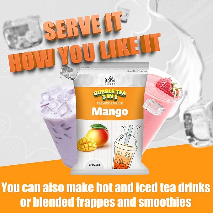 Fusion Select 2.2lb Boba Milk Tea Flavored-3-in-1 Drink Powder with Cream &amp Sugar - Instant Pre-Mixed Beverage for Hot or Cold Blends or Yummy Frappes