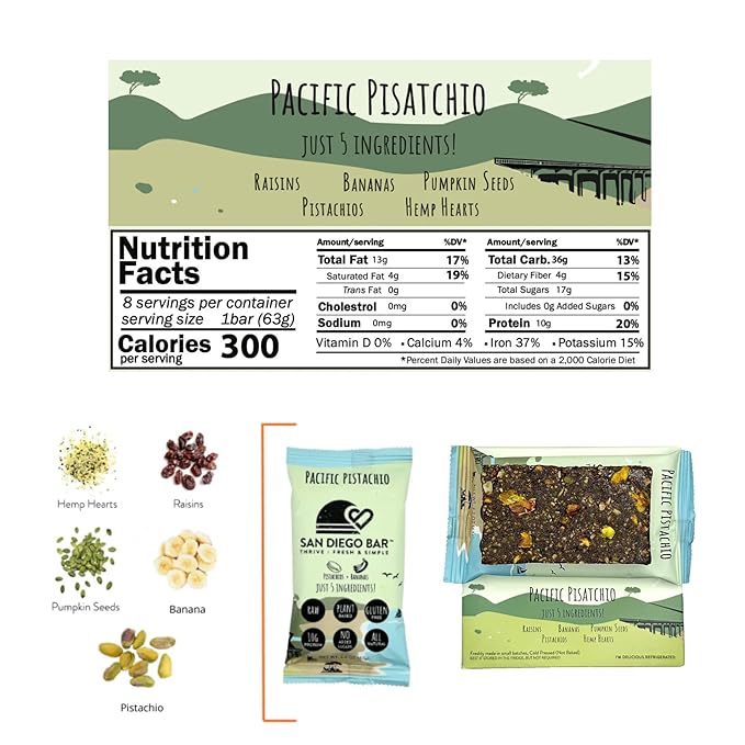 San Diego Bar - Raw Vegan Protein Bar | Variety Pack 12 Bars All Natural Gluten &amp Soy Free - Nutrition Meal Bar with No Added Sugars | 5 Flavors 10g Protein from Only 6 Natural Whole Food Ingr