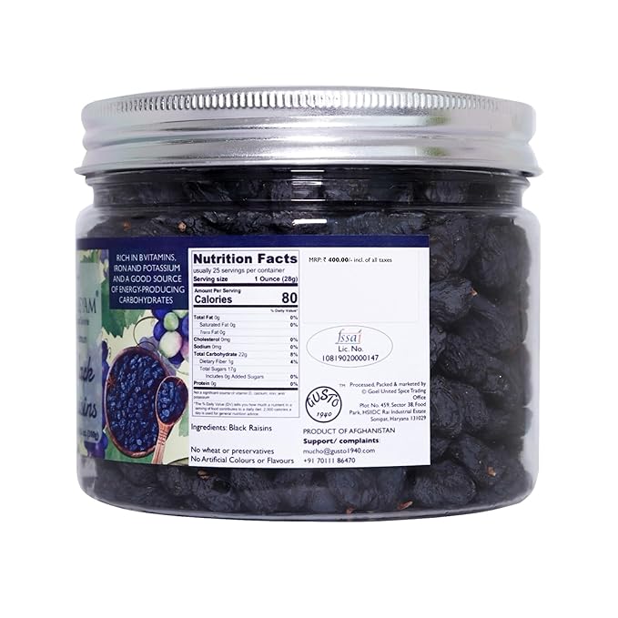 Premium Black Raisins 300gm (10.58 OZ) Jar Healthy Dry Fruits Luxury Box of Kali Draksh