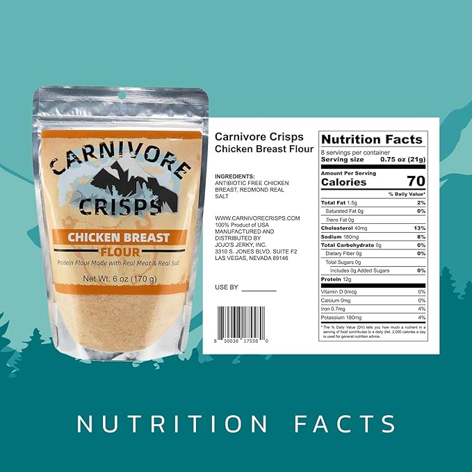 Carnivore Crisps Chicken Flour Premium Chicken Breast Flour for Cooking and Seasoning Rich in Protein Paleo &amp Keto Friendly 6 oz