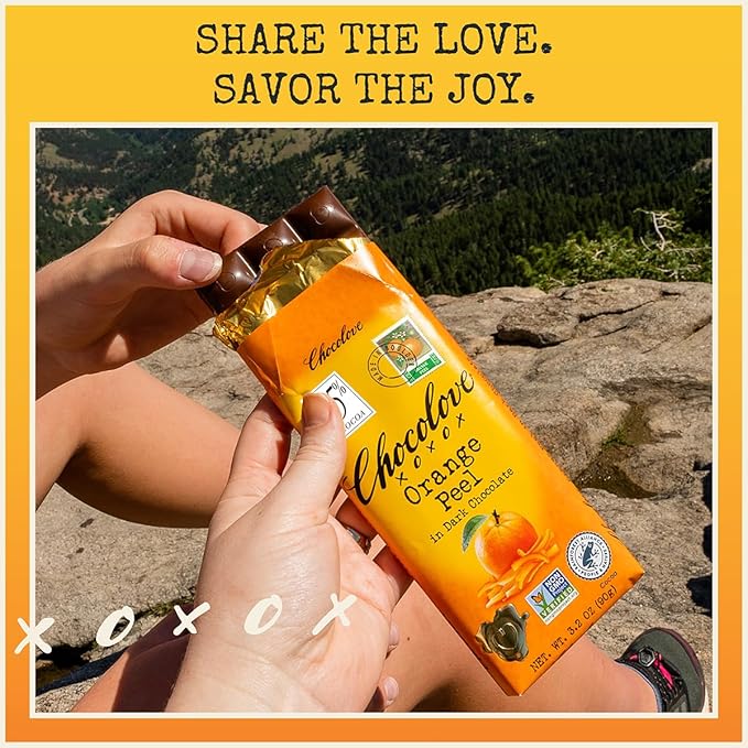 Chocolove Orange Peel Dark Chocolate Bars | 55% Cocoa | Tangy Orange Peel Bits | Smooth &amp Sweet | Premium Dark Chocolate |Non GMO Rainforest Alliance Certified 3.2oz Bar (12 Pack)