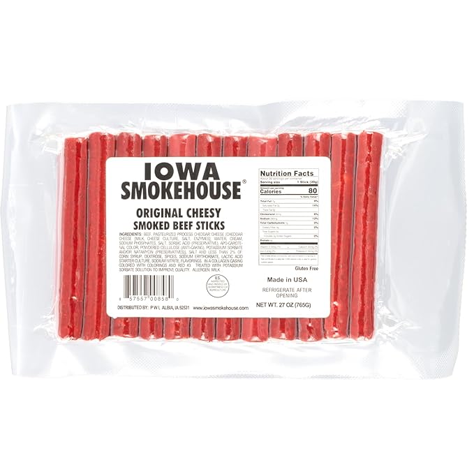 IOWA SMOKEHOUSE Smoked Beef Sticks Cheesy Original - Protein Meat Snack - Sealed &amp Ready to Eat Sticks Made in USA - 27 oz