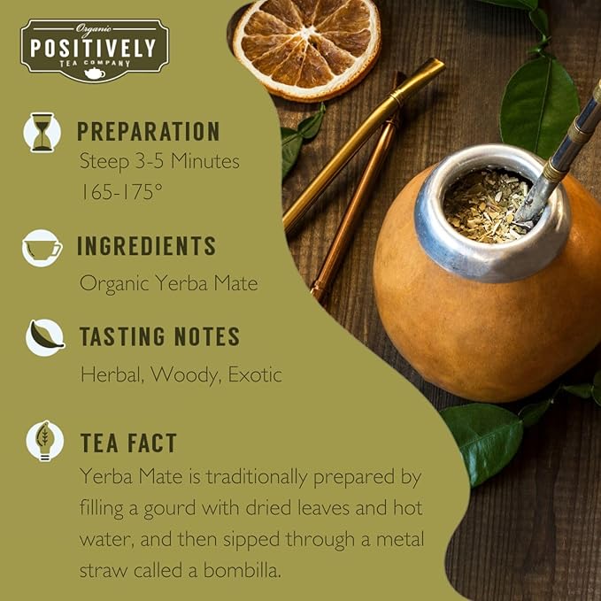 Organic Positively Tea Company Yerba Mate Tea Bags (Unsmoked) 100 Count Eco-Friendly Tea Bags Non-GMO