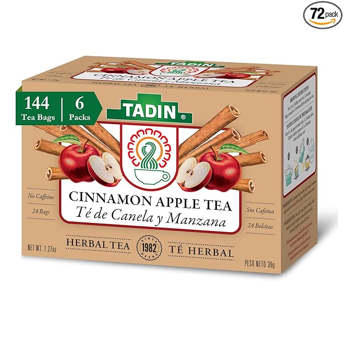 Tadin Cinnamon Apple Herbal Tea Caffeine Free Decaf 24 Tea Bags Pack of 6