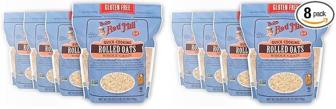 Bob's Red Mill Gluten Free Quick Cooking Rolled Oats 28oz (Pack of 8) - Non GMO Whole Grain Vegan Kosher