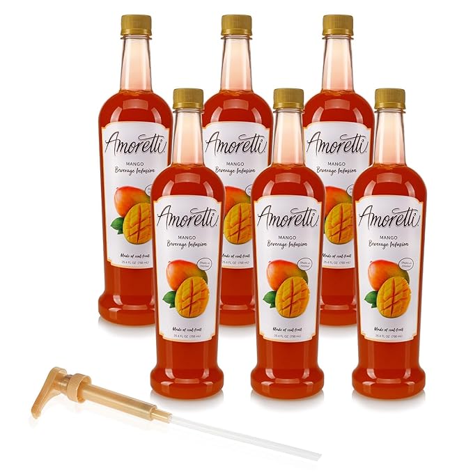 Amoretti - Mango Beverage Infusion - Drink Mix &amp Water Enhancer with Pump for Flavoring Cocktails Waters Teas and other Beverages Preservative Free