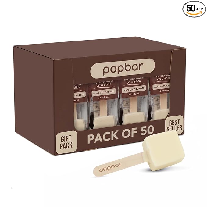 Popbar - Hot Chocolate Sticks - 50 Pack Bulk Case - Ideal for Holidays Birthdays Corporate Office Gifts Stocking Stuffers Thanksgiving Christmas Hanukkah Cocoa Bomb Lovers (Vanilla White)