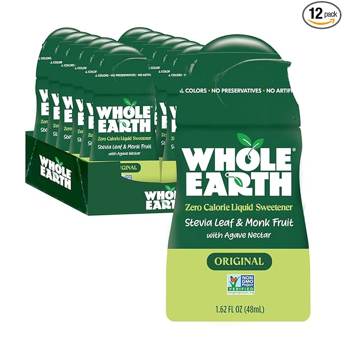 Whole Earth Stevia &amp Monk Fruit Liquid Sweetener Original No Erythritol Squeeze Bottle 1.62 Fl Oz (Pack of 12)