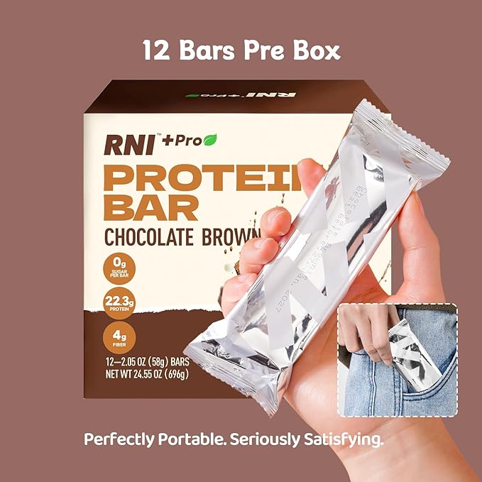 RNI Brownie Chocolate Protein Bars with Protein Crisp 22.3g Protein 0g Sugar High Fiber Gluten Free 2.05 ounce (Pack of 12)