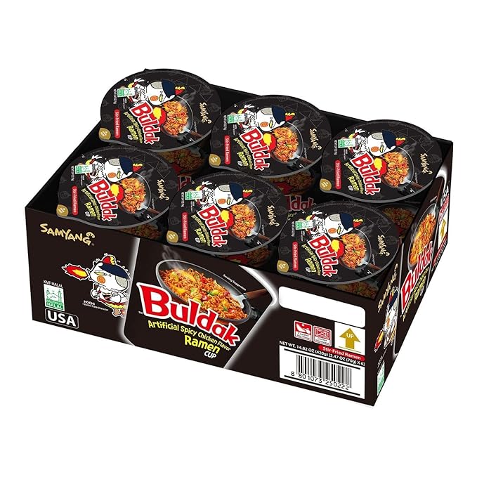 W&ampE Mart Ramen Buldak Hot Spicy Chicken Ramen Noodle Korean Stir-Fried Original Flavor Pack of 6 cups