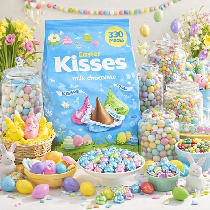 Kisses Easter Candy Milk Chocolate 3 lb Bulk Bag 330 Pieces - Assorted Pastel Color Chocolate Candy - Easter Basket Stuffer Filler Egg Hunt Party Gift Spring Treat