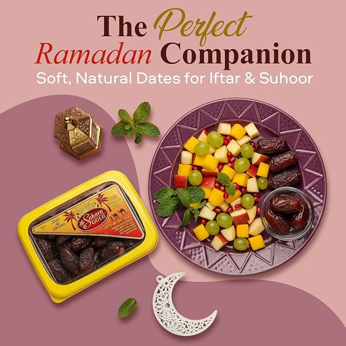 Sahara Gold Non Pitted Medjool Dates - Whole Sticky Gluten-Free Natural Sweet Fresh Dates Medjool - Soft High Fiber Fruit Perfect For Ramadan Snacking Baking &amp Smoothies 32 oz (2 lb)