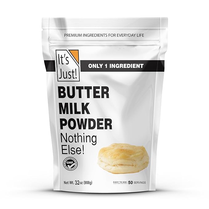 It's Just - Powdered Buttermilk 32oz rBST/rBGH Hormone Free Shelf Stable Evaporated Milk Just Add Water Perfect for Baking Pancakes Makes Over 1.5 Gallon Milk