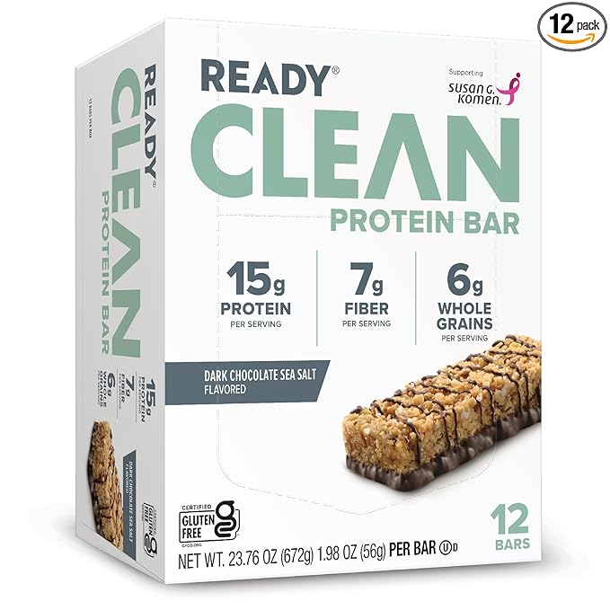 Ready® Protein Bars – High-Protein Snack with 15g Whey Protein With Flaxseeds and Omega-3s for Sustained Energy Supports Lean Muscle and Recovery No Artificial Sweeteners – Dark Chocolate Sea Salt
