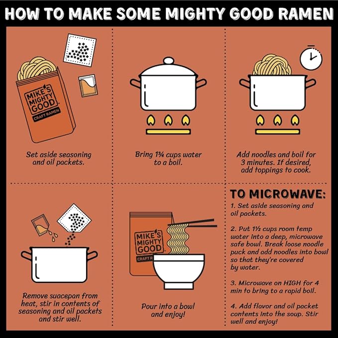 Mike's Mighty Good Pillow Pack with Beef Brisket Ramen Soup Organic Hearty Instant Noodles Flavorful Quick Meal Rich Savory Broth Artisanal Crafted Quick to Prepare 2.1 Oz. (Pack of 7)